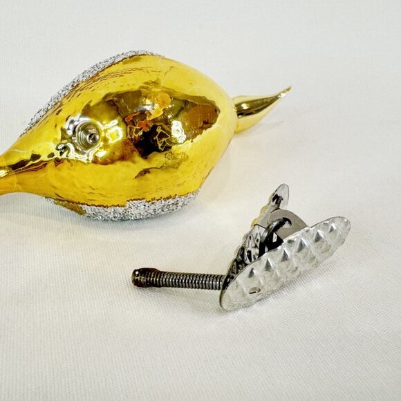 Gold Silver Glitter Christmas Blown Glass Bird Glass Tail Tree Clip Ornament - Picture 5 of 6